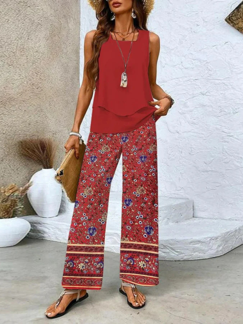 Ovelynra | Sleeveless Top and Wide-Leg Trousers Set