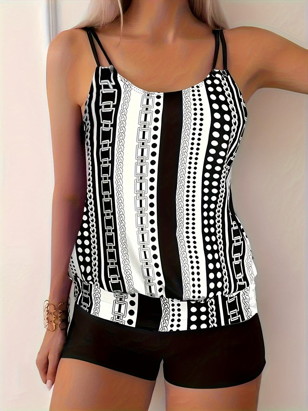Agnes – Striped Ruffle Tankini Set